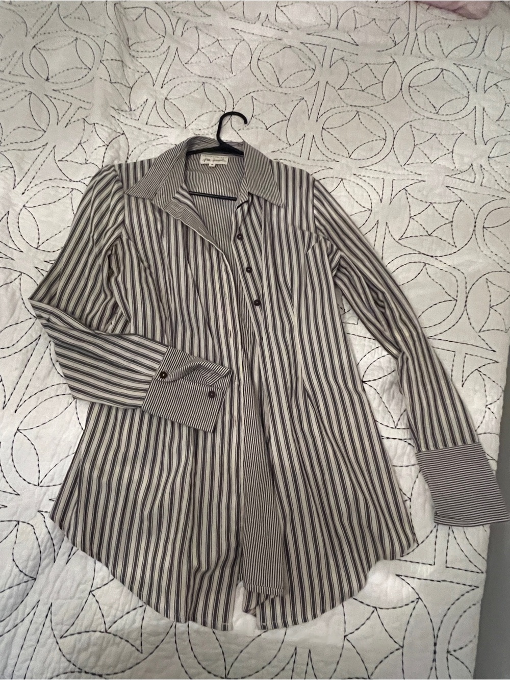 Free People Striped Button-Down Shirt Jacket - Gray & White